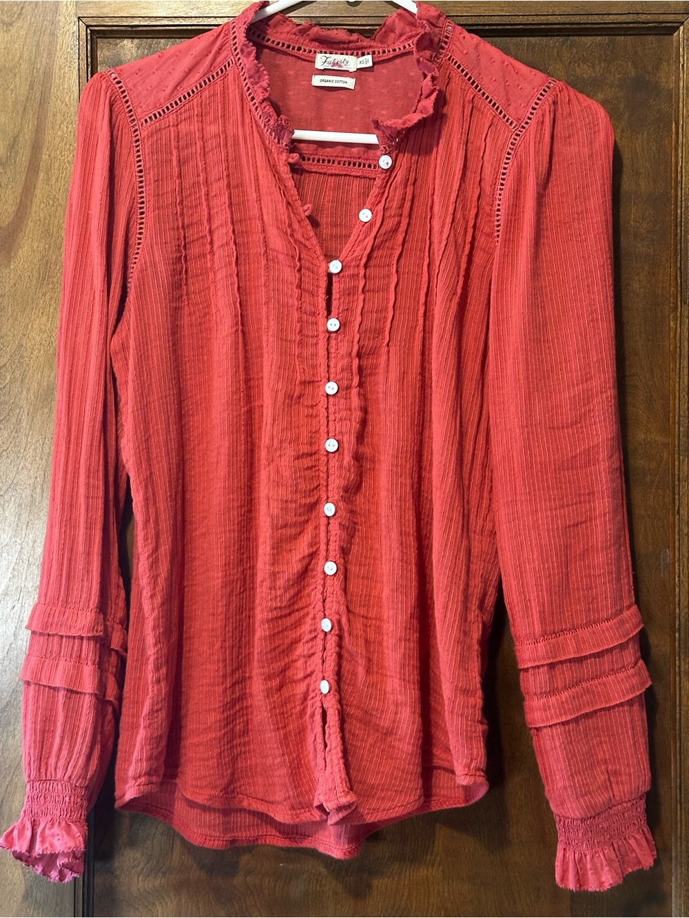 Faherty Willa Blouse Carmine Red Organic Cotton XS EUC
